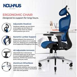 NOUHAUS Ergo3D Ergonomic Office Chair - Rolling Desk Chair with 4D Adjustable Armrest, 3D Lumbar Support and Blade Wheels - Mesh Computer Chair, Gaming Chairs, Executive Swivel Chair (Blue)