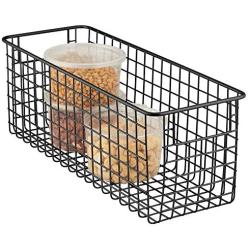 mDesign Narrow Farmhouse Decor Metal Wire Food Storage Organizer Bin Basket with Handles for Kitchen Cabinets, Pantry, Bathroom, Laundry Room, Closets, Garage - 16'' x 6'' x 6'' - Matte Black