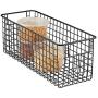 mDesign Narrow Farmhouse Decor Metal Wire Food Storage Organizer Bin Basket with Handles for Kitchen Cabinets, Pantry, Bathroom, Laundry Room, Closets, Garage - 16'' x 6'' x 6'' - Matte Black