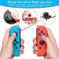 Joy-con Joystick Replacement, 4 Switch Analog Stick Parts for Nintendo Switch Joy Con, Controller Repair Kit Include 4 Thumb 3D Sticks, 2 Metal Buckles, 2 Screwdriver, Pry Tools, 6 Thumb Stick Grips