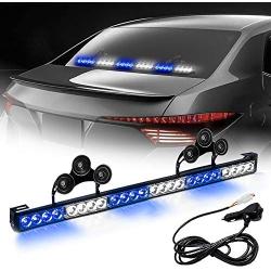 First Responder Blue White Emergency Strobe Lights For Firefighters Police Fire Vehicles LED Warning Light Bra 6 Block 27 Inch 13 Flash Patterns With Cigar Lighter Safety for Rear Window