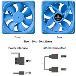 Vetroo DF120 120mm Case Fan White LED Lighting PC Cooling Fan w/Blue Fan Frame for Radiator/CPU Cooler/Computer Case