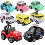 Geyiie Toys Pull Back Vehicles, Car Toy Play Set, 8 Packs, Friction Powered Die-cast Cars Trucks Playset for Boys Girls Toddler Kids Indoor Outdoor Gifts Party Favors