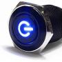 ESUPPORT 16mm 12V 3A Car Blue LED Light Power Metal Push Button Toggle Switch Socket Plug Latching Black Shell