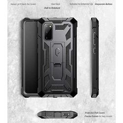 Poetic Spartan Series Designed for Samsung Galaxy S20 Case, Full-Body Rugged Dual-Layer Metallic Color Accent Premium Leather Texture Shockproof Protective Cover with Kickstand, Metallic Gun Metal