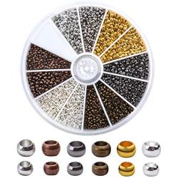 Aylifu 2250 Pieces Tube Crimp Beads Jewelry Making Ends Round Loose Spacer Beads Metal Beads for Jewellery Making, 2 Sizes, 6 Colors