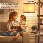 Rottogoon Floor Lamp for Living Room, LED Standing Lamp with 2 Lamp Shades Tall Industrial Floor Lamp Reading for Bedroom, Office (9W LED Bulb, Beige & White Shades Included) -Oil-Rubbed Bronze