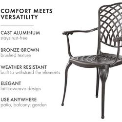 Kinger Home Patio Outdoor Dining Metal Chairs, Set of 2, Cast Aluminum, Lattice Weave Design - Brown