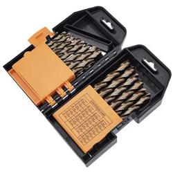 Amazon Basics Titanium Drill Bit Set - 29-Piece, M35 High Speed Steel HSS, for Steel, Alloy and Other Hard Metals