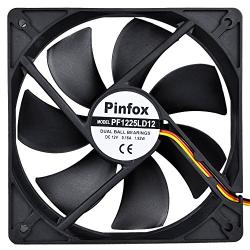 Pinfox 12V DC 120mm Quiet Cooling Fan Silent, Variable Speed Control by 5V to 12V Input, Dual Ball Bearings 3 Pin for PC Computer Case, Home Theater Cabinet, Receiver DVR Xbox, Incubator