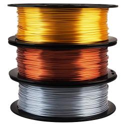 Shiny Silk Gold Silver Copper PLA Filament Bundle, 1.75mm 3D Printer Filament, Each Spool 0.5kg, 3 Spools Pack, with One 3D Printer Remove or Stick Tool MIKA3D