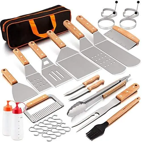 HaSteeL Griddle Accessories Set of 20, Stainless Steel Griddle Spatula Tools Kit with Carrying Bag, Complete Heavy Duty Metal Spatulas for Teppanyaki BBQ/Flat Top/Cast Iron Cooking Grilling Camping HaSteeL Griddle Accessories Set of 20, Stainless Steel Griddle Spatula Tools Kit with Carrying Bag, Complete Heavy Duty Metal Spatulas for Teppanyaki BBQ/Flat Top/Cast Iron Cooking Grilling Camping