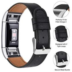 Meliya Leather Bands Compatible with Fitbit Charge 2 Bands for Women and Men, Adjustable Soft Leather Wristband with Metal Clasp for Fitbit Charge 2 (for 5.5''-8.1'' Wrists, Black)