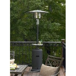 Hiland HLDS01-WCBT 48,000 BTU Propane Patio Heater w/Wheels and Table, Large, Hammered Silver