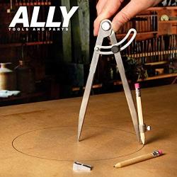 ALLY Tools 8 Inch Precision Wing Divider Scribe Tool/Woodworking Compass with Pencil Holder INCLUDES Two Pencils and Pencil Sharpener Ideal for Circles, Woodworking Compass, Metal, and Leather