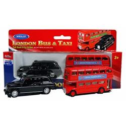 London Double Decker Red Bus and Black Taxi Mini Models (Pull Back & Go Action) Made of Die Cast Metal and Plastic Parts by Diecast models