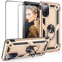 Compatible with Samsung Galaxy S20 Fe 5G Case Heavy Duty with Built in Screen Protector Hard Armor Military Anti-Fall Bumper Cover for Samsung S20 Fe 5G Cases with Magnetic Ring Kickstand (Gold)