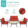 Best Choice Products 4-Piece Cushioned Metal Conversation Set w/ 2 Chairs and Glass Top Coffee Table - Red