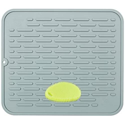 XL Premium Silicone Dish Drying Mat & Counter Protector with BONUS Scrubby | Hygienic | Stable Wide Ridges | Easy To Wipe Clean & Dishwasher Safe | Heat Resistant up to 450º 17.8 x 15.8’’