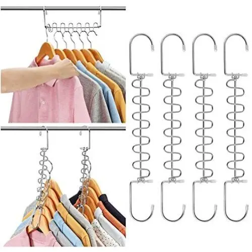AMKUFO 4 Pack Space Saving Hangers Magic Hangers Metal Clothes Hangers Organizer Cascading Hangers Gain 80% More Space AMKUFO 4 Pack Space Saving Hangers Magic Hangers Metal Clothes Hangers Organizer Cascading Hangers Gain 80% More Space