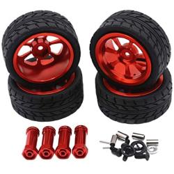 F Fityle 4Pieces RC Car Tires Accessory Spare Parts Wheels for Wltoys 1/14 Scale 144001 A959 A949 A969 RC Car - Red