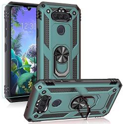 PUSHIMEI Compatible for LG Aristo 5/K8X/Phoenix 5/Fortune 3/Tribute Monarch/Risio 4 case,Military Grade Protection Phone Case Cover with HD Screen Protector Magnetic Ring Kickstand (Dark Green)