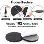 Felt Furniture Pads -182 Pcs Furniture Pads Self Adhesive, Cuttable Felt Chair Pads, Anti Scratch Floor Protectors for Furniture Feet Chair Legs, Furniture Felt Pads for Hardwoods Floors, Black