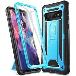 YOUMAKER Kickstand Case for Galaxy S10 Plus, Built-in Screen Protector Work with Fingerprint ID Full Body Heavy Duty Protection Shockproof Cover for Samsung Galaxy S10+ Plus 6.4 inch - Blue