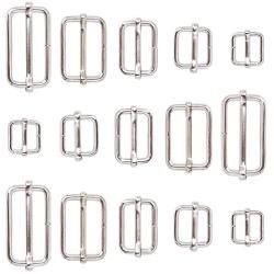 Swpeet 100 Pcs Metal Rectangle Adjuster Triglides Slides Buckle, Roller Pin Buckles Slider Strap Adjuster for Belt Bags DIY Accessories - 13mm / 15mm / 20mm / 25mm/ 35mm