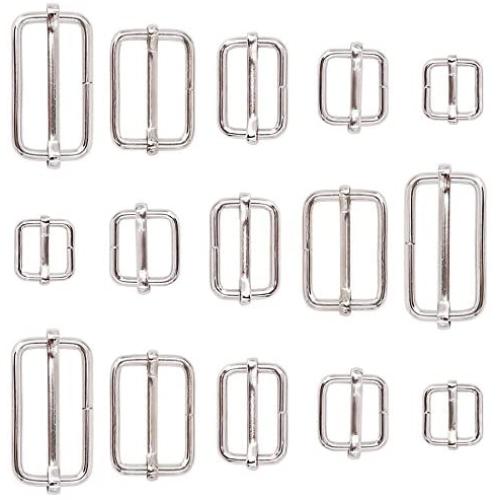 Swpeet 100 Pcs Metal Rectangle Adjuster Triglides Slides Buckle, Roller Pin Buckles Slider Strap Adjuster for Belt Bags DIY Accessories - 13mm / 15mm / 20mm / 25mm/ 35mm