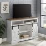 Pemberly Row Farmhouse Sliding Door Wood 52'' Highboy TV Stand Console Buffet Credenza Storage Cabinet in White