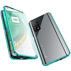 Jonwelsy Magnetic Adsorption Case for Xiaomi Mi 10T/mi 10T pro, 360 Degree Front and Back Clear Tempered Glass Flip Cover, Metal Bumper Frame for 10T (Green)