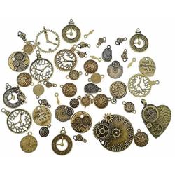 Kinteshun Clocks and Watches Dial Face Movement Charm Alloy Multistyle Steampunk Pendant Connector for DIY Jewelry Making Accessaries(100 Gram,Antique Bronze)