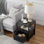 VECELO Modern Nightstand with Drawer Square End, Side Table for Bedroom, Living Room, Small Space, Night Stand with Open Shelf, Stable Metal Frame, Black