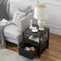 VECELO Modern Nightstand with Drawer Square End, Side Table for Bedroom, Living Room, Small Space, Night Stand with Open Shelf, Stable Metal Frame, Black VECELO Modern Nightstand with Drawer Square End, Side Table for Bedroom, Living Room, Small Space, Night Stand with Open Shelf, Stable Metal Frame, Black