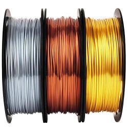 Shiny Silk Gold Silver Copper PLA Filament Bundle, 1.75mm 3D Printer Filament, Each Spool 0.5kg, 3 Spools Pack, with One 3D Printer Remove or Stick Tool MIKA3D