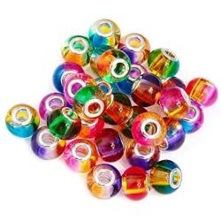 RUBYCA Mix Rainbow Gradient Murano Glass Beads European Charm Bracelet Spacer DIY Silver Color 30pcs