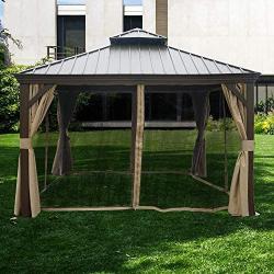 Kozyard Alexander Hardtop Aluminum Permanent Gazebo with a Mosquito Net and Privacy Sidewalls (Alexander 12x12)