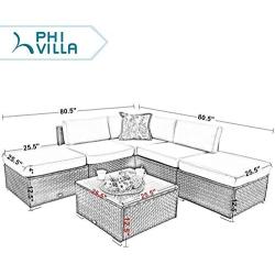 PHI VILLA Outdoor Rattan Sectional Sofa- Patio Wicker Furniture Set (6-Piece 3)