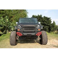 JROAD Compatible with Front Bumper Jeep Wrangler 2007-2018 JK JKU Sahara Rubicon Sports 2/4-door 2xLED Fog Lights Built-in Winch Plate Stubby Blade Heavy Steel Grille Guard Tube