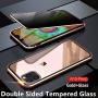 Anti-Peeping iPhone SE 2020, iPhone 8 iPhone 7 360° Full Body Case,Clear Double Sided Tempered Glass [Magnetic Adsorption] Metal Bumper Protection Privacy Cover Anti-Spy (Gold, iPhone7/8/SE(2020))