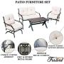 Festival Depot 2 of Outdoor Patio Bistro ArmChairs with Cushions Set Premium Fabric Metal Frame Furniture Set Garden Dining Seating Chair Thick & Soft Cushions (Beige)