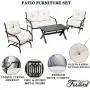 Festival Depot 2 of Outdoor Patio Bistro ArmChairs with Cushions Set Premium Fabric Metal Frame Furniture Set Garden Dining Seating Chair Thick & Soft Cushions (Beige)