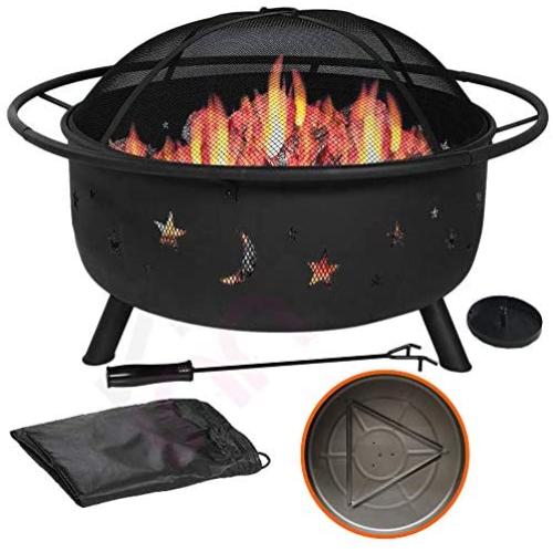 31'' Outdoor Fire Pit Set - 6-in-1 Large Bonfire Wood Burning Firepit Bowl - Spark Screen, Fireplace Poker, Ash Plate, Drainage Holes, Metal Grate, Waterproof Cover - For Outdoor Backyard Terrace Patio