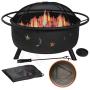 31'' Outdoor Fire Pit Set - 6-in-1 Large Bonfire Wood Burning Firepit Bowl - Spark Screen, Fireplace Poker, Ash Plate, Drainage Holes, Metal Grate, Waterproof Cover - For Outdoor Backyard Terrace Patio