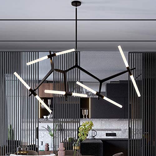 Weesalife Sputnik Modern Chandelier 10-Lights with Frosted Glass Shade, Pendant Lighting Fixture, Matte Black & Industrial Retro Style, for Dining Room, Living Room, Kitchen Island, Hotel, Farmhouse