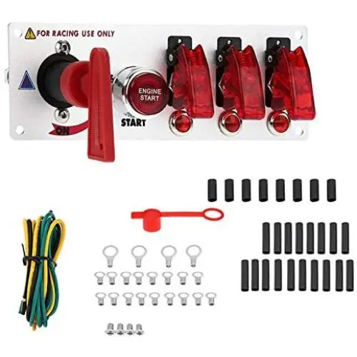 12V Ignition Switch Panel Racing Car with Engine Push Button Starter Switches Carbon Fiber LED Toggle Switches Panel 5 in 1 for Race Car Auto Sport Competitive 12V Ignition Switch Panel Racing Car with Engine Push Button Starter Switches Carbon Fiber LED Toggle Switches Panel 5 in 1 for Race Car Auto Sport Competitive