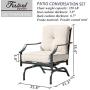Festival Depot 2 of Outdoor Patio Bistro ArmChairs with Cushions Set Premium Fabric Metal Frame Furniture Set Garden Dining Seating Chair Thick & Soft Cushions (Beige)