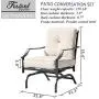 Festival Depot 2 of Outdoor Patio Bistro ArmChairs with Cushions Set Premium Fabric Metal Frame Furniture Set Garden Dining Seating Chair Thick & Soft Cushions (Beige)