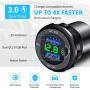 2-Pack Quick Charger 3.0 Dual USB Car Charger Socket with Voltmeter & Switch, Metal Waterproof 36W 12V Power Outlet Fast Charger for Car Boat Marine ATV Truck and More (Green)